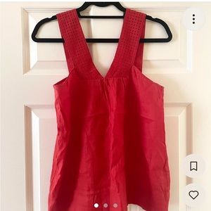 J Crew Red Linen Lace Shell Sleeveless Top